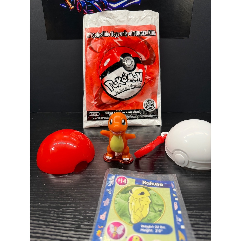 Vintage 1999 Burger King Pokemon Charmander Light Up Toy Poke Ball & Card Set